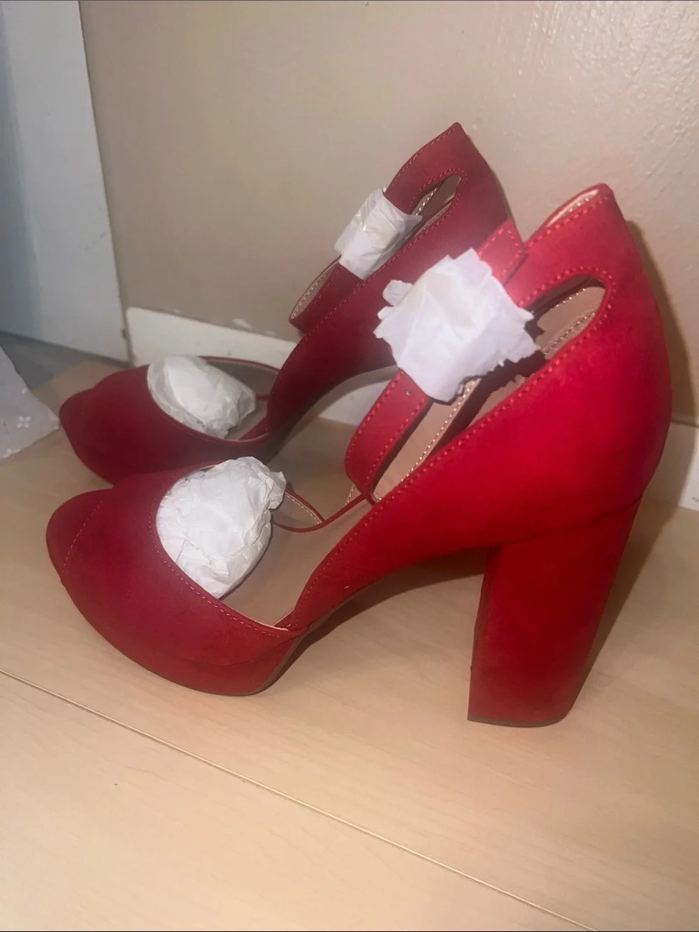 Sun + Stone Women's Reemaa Cherry Red Peep Toe Platform Block Heel Sandals NWT